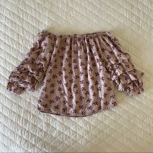 American Eagle Outfitters Off The Shoulders Floral Pink Long Sleeve Shirt